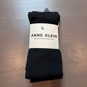 ANNE KLEIN Small/Medium Fleece Lined Black Footless Tights Set of 2 NWT